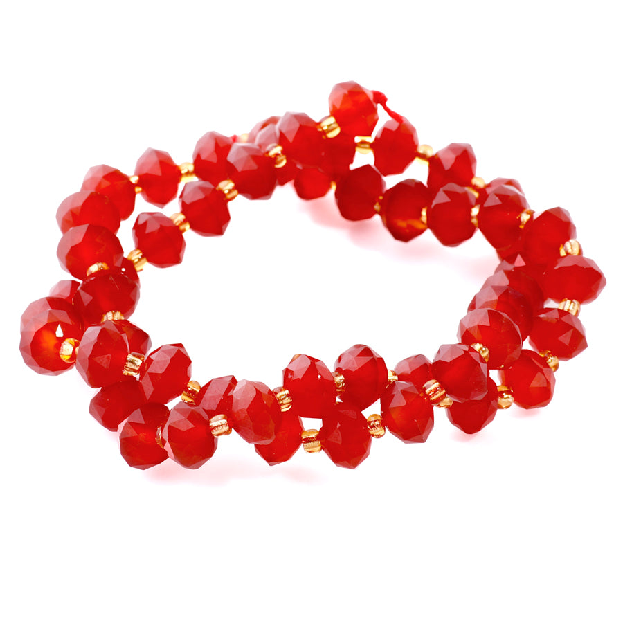 Red Agate 6x8 Tri Cut Faceted Rondelle - 15-16 Inch