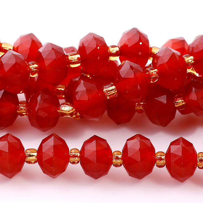 Red Agate 6x8 Tri Cut Faceted Rondelle - 15-16 Inch