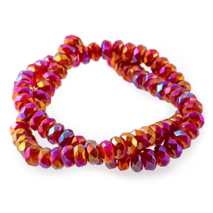 Red Agate 8mm Plated Rondelle Faceted - 15-16 Inch - CLEARANCE