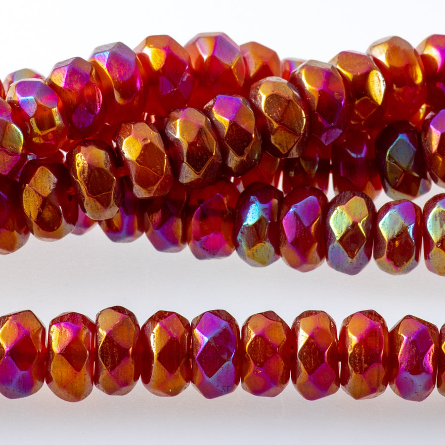 Red Agate 8mm Plated Rondelle Faceted - 15-16 Inch