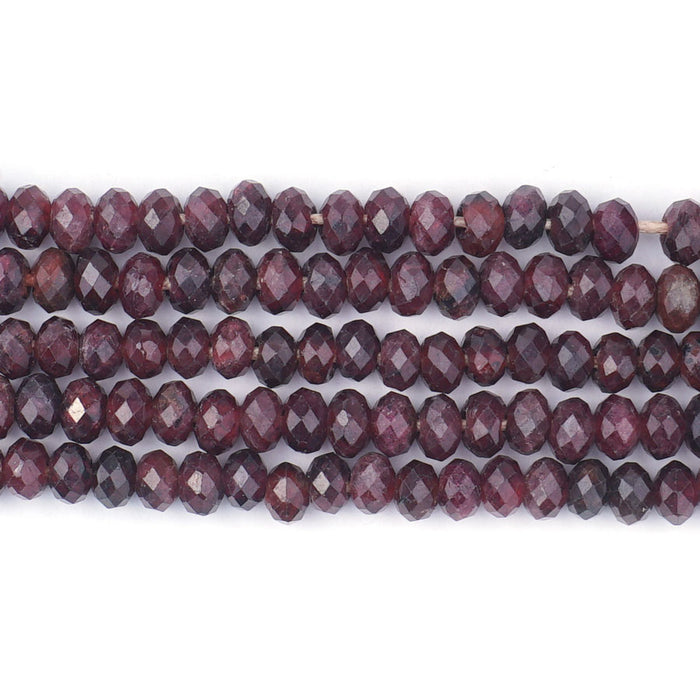 Red Garnet Natural 4X6mm Rondelle Faceted - Large Hole Beads