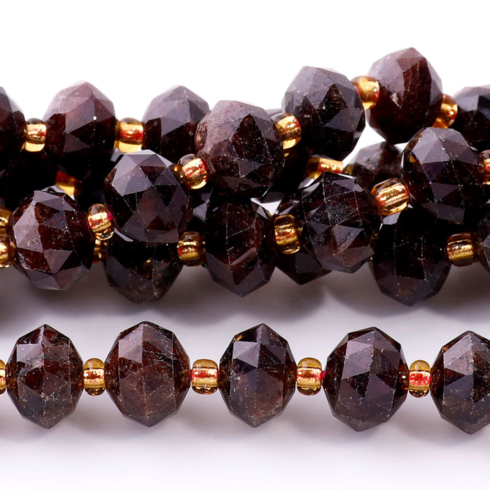 Red Garnet 6x8mm Tri Cut Faceted Rondelle - 15-16 Inch