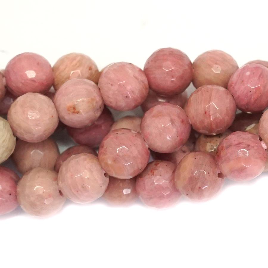 Rhodonite Large Hole, Faceted 8mm Round - 8-inch