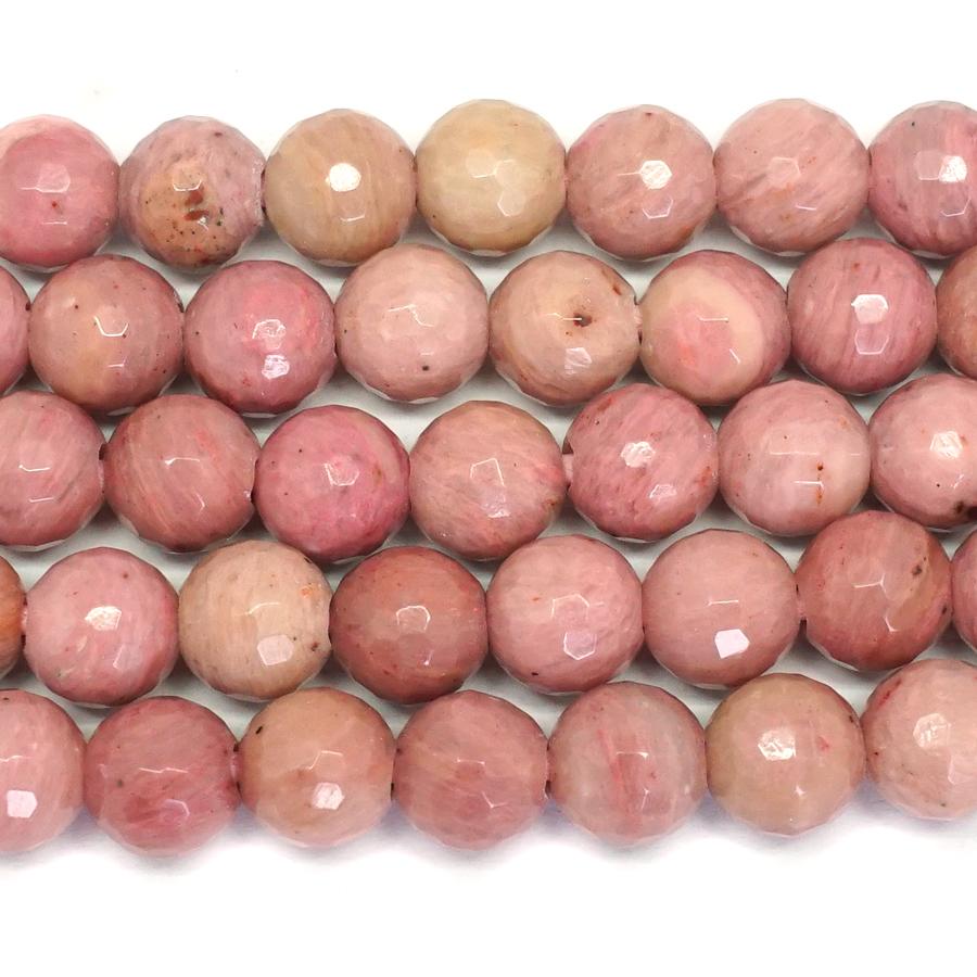Rhodonite Large Hole, Faceted 8mm Round - 8-inch