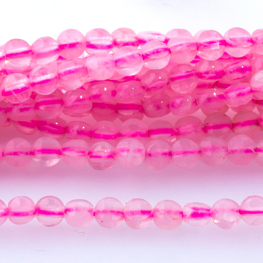 Rose Quartz Dyed 2mm Coin Microfaceted - 15-16 Inch