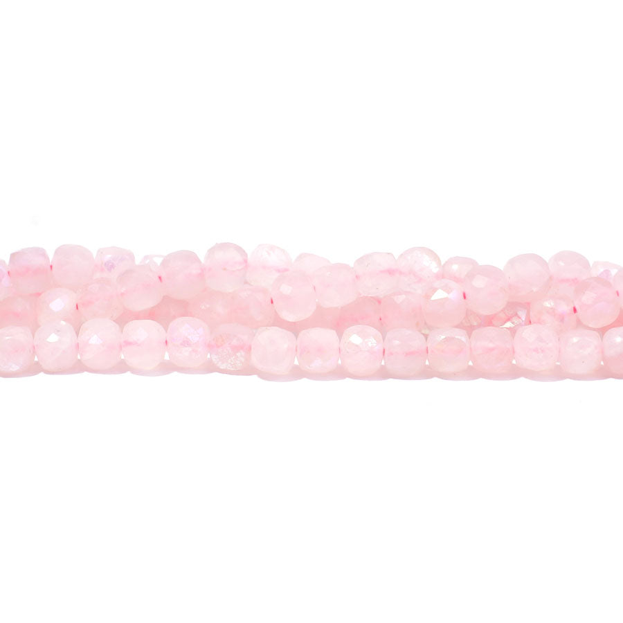 Rose Quartz 4mm Cube Faceted Rainbow Plated - 15-16 inch
