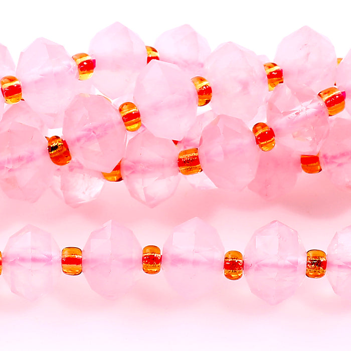 Rose Quartz 6x8 Tri Cut Faceted Rondelle - 15-16 Inch