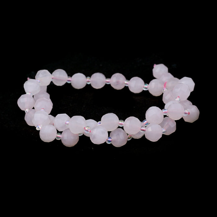 Rose Quartz 8mm Round Step Cut - 15-16 Inch