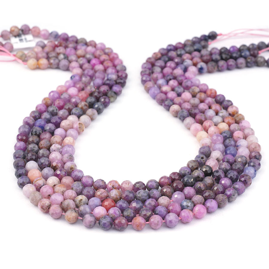Ruby Pink Purple Natural 6mm Faceted Round Banded - 15-16 Inch