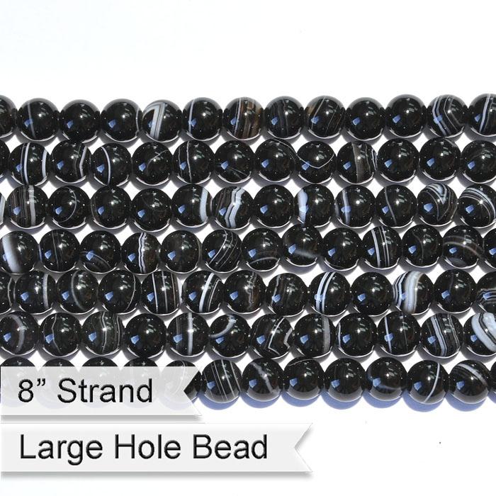 Sardonyx 8mm Round Large Hole 8-Inch