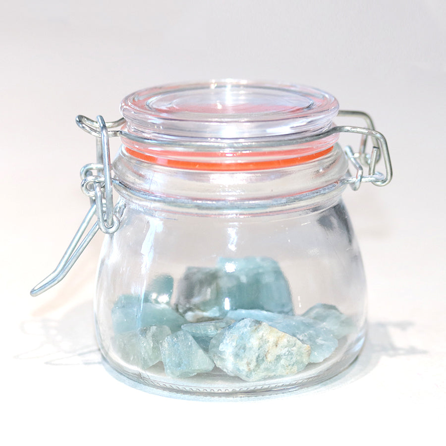 Aquamarine Mixed Size Rough Stones Gem Jars - DS ROCK SHOP