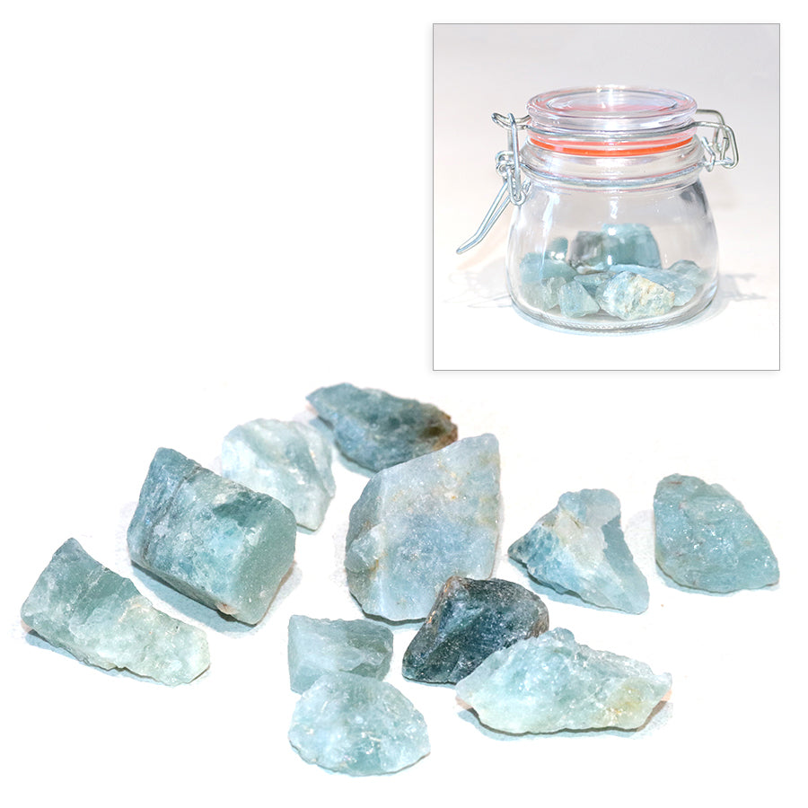 Aquamarine Mixed Size Rough Stones Gem Jars - DS ROCK SHOP