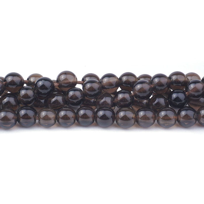 Smoky Quartz 6mm Round Large Hole Beads - 8 Inch