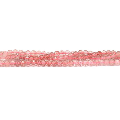 Strawberry Quartz Faceted, Banded 3mm Round -