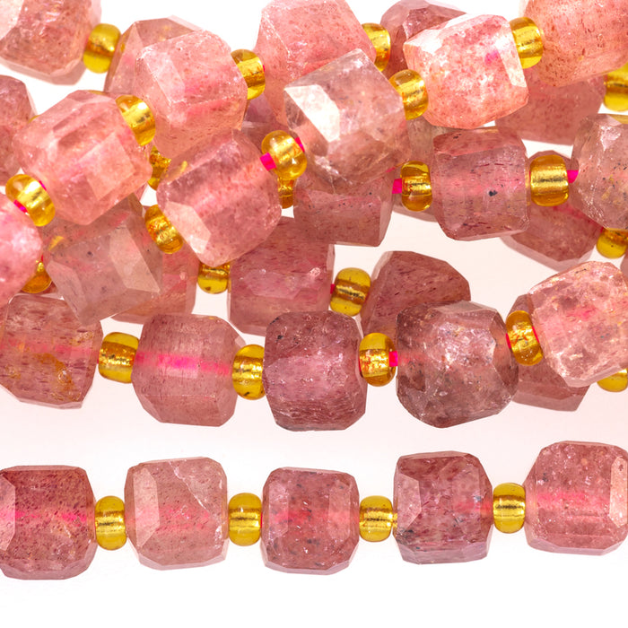 Strawberry Quartz Natural 6-7mm Table Cut Cube - 15-16 Inch