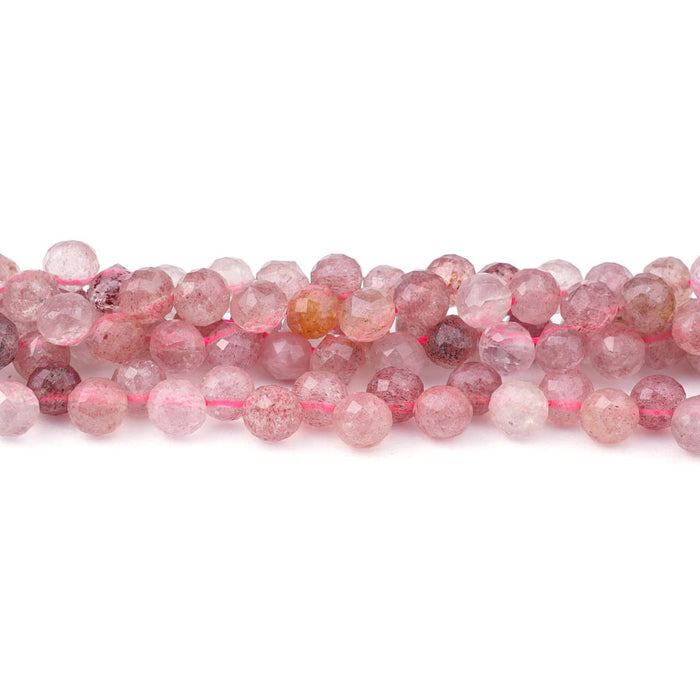 This is a Dakota Stones 6mm Strawberry Quartz Diamond Cut Gemstone strand with natural tear drop beads in 15-16 inch strand.