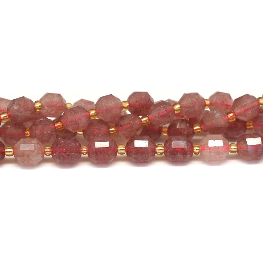 Strawberry Quartz 8mm Natural Energy Prism Faceted - 15-16 Inch