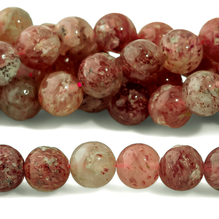 Strawberry Quartz Cherry 8mm Round A Grade - 15-16 Inch