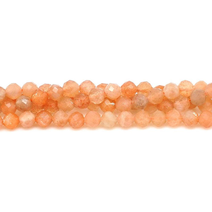 Sunstone Diamond Cut, Faceted 4mm Round - 15-16 Inch