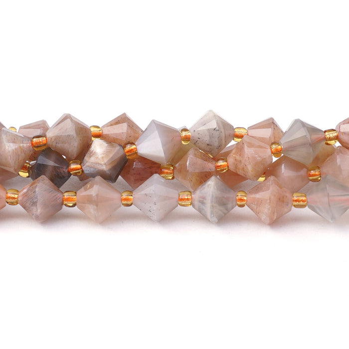 Golden Sunstone Rainbow Natural 8mm Bicone Faceted - 15-16 Inch