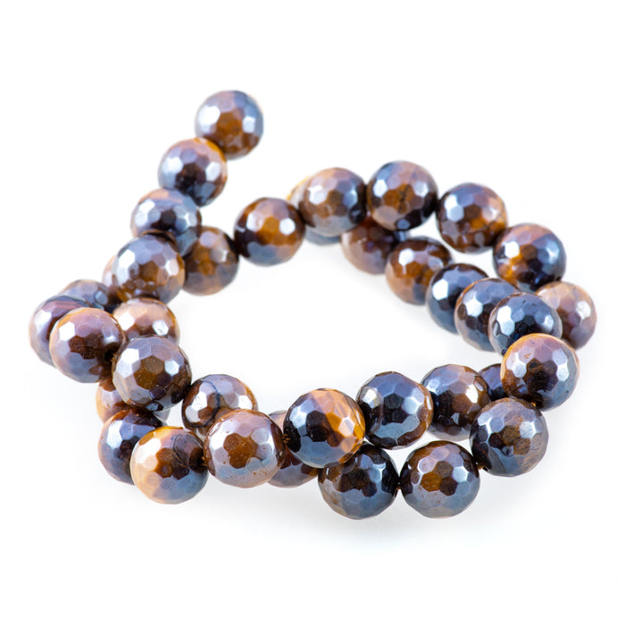 Tiger Eye 10mm Yellow Plated Round Faceted - 15-16 Inch - CLEARANCE