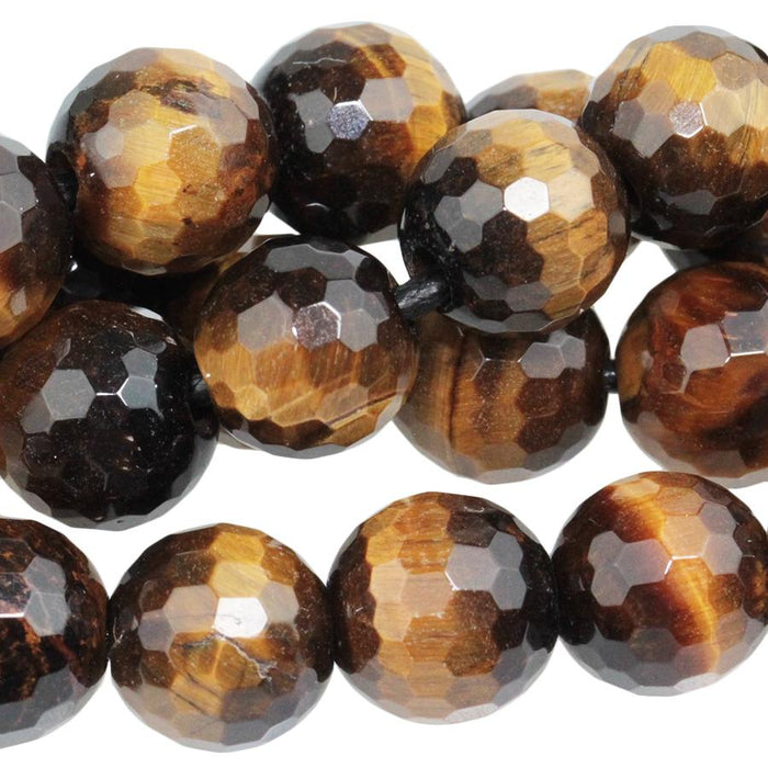 Tiger Eye 10mm Faceted Round Large Hole 8-Inch