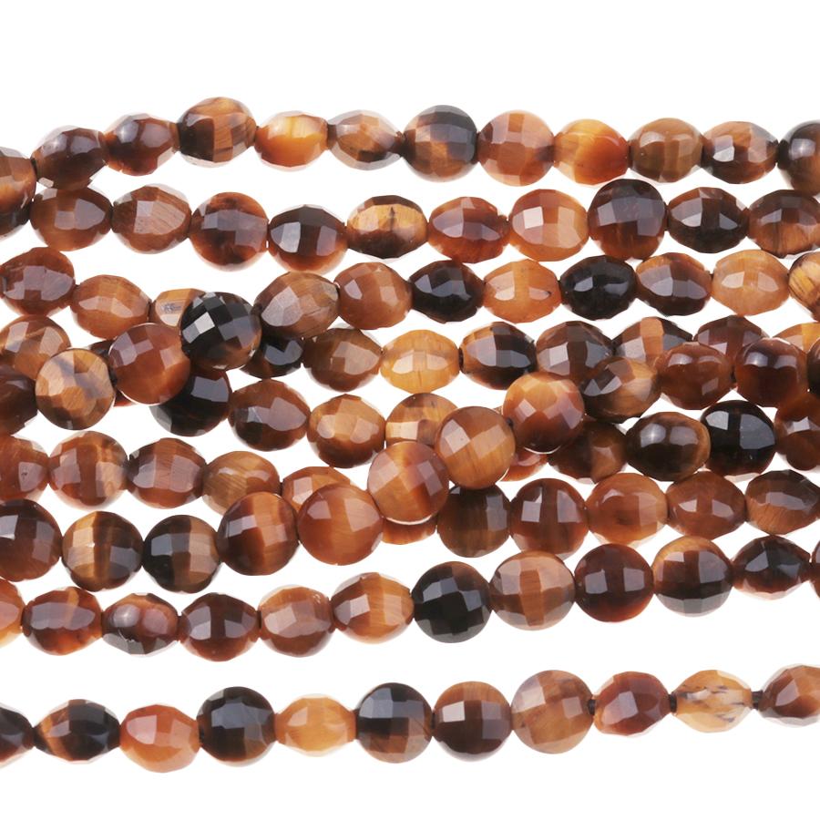 Tiger Eye 4mm Diamond Cut Faceted Coin 15-16 Inch