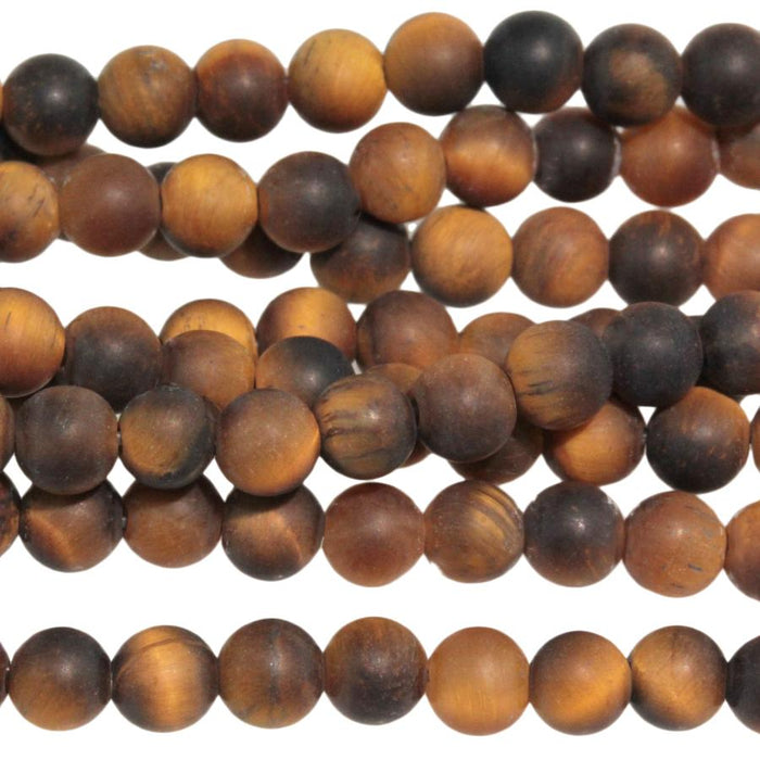 MATTE Tiger Eye 4mm Round 15-16 Inch