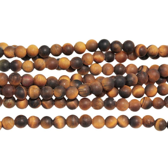 MATTE Tiger Eye 4mm Round 15-16 Inch