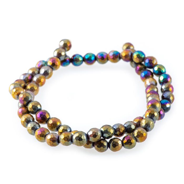 Tiger Eye 6mm Yellow/Blue/Golden Plated Round Faceted - Limited Editions - 15-16 inch - CLEARANCE