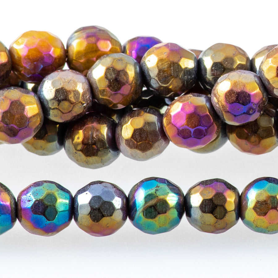 Tiger Eye 6mm Yellow/Blue/Golden Plated Round Faceted - Limited Editions - 15-16 inch