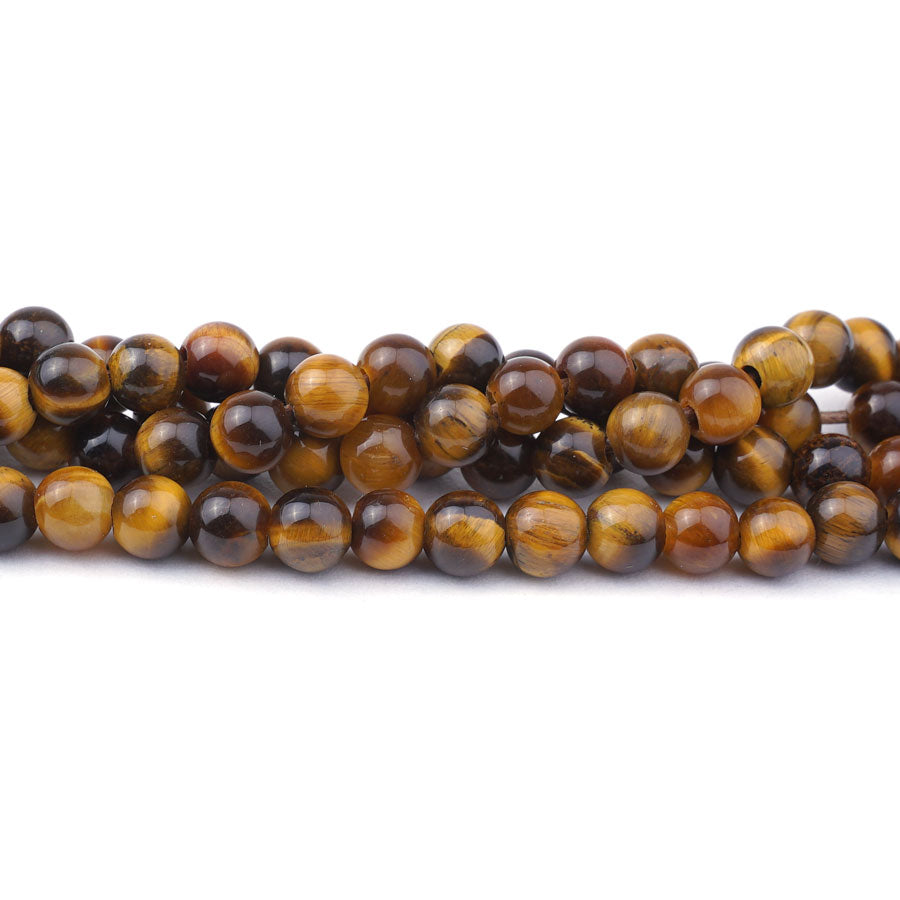 Tiger Eye Yellow 6mm Round Large Hole Beads - 8 Inch