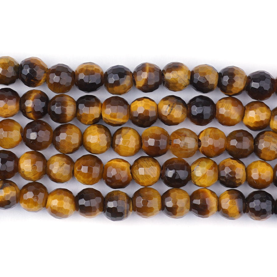 Tiger Eye Yellow 6mm Round Faceted Large Hole Beads - 8 Inch