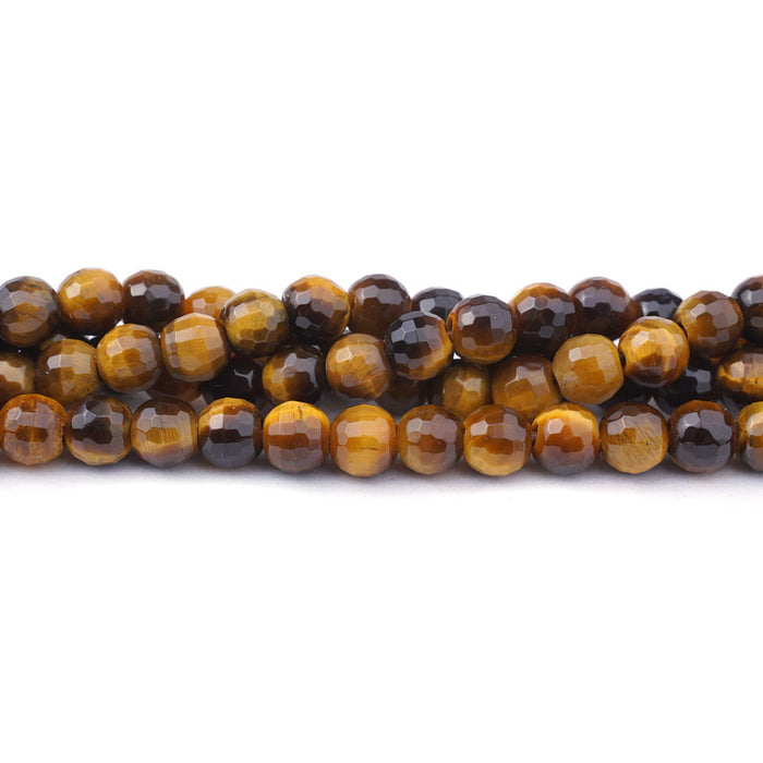 Tiger Eye Yellow 6mm Round Faceted Large Hole Beads - 8 Inch