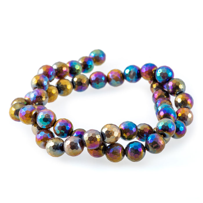 Tiger Eye 8mm Yellow/Blue/Golden Plated Round Faceted - Limited Editions - 15-16 inch - CLEARANCE