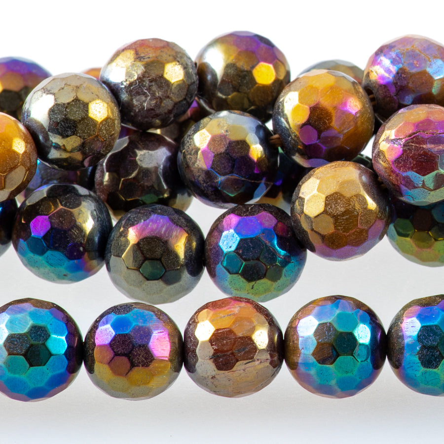 Tiger Eye 8mm Yellow/Blue/Golden Plated Round Faceted - Limited Editions - 15-16 inch