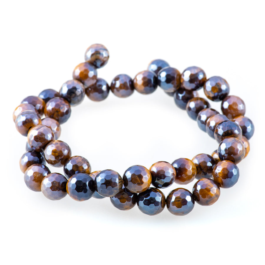 Tiger Eye 8mm Yellow Plated Round Faceted - Limited Editions - 15-16 inch