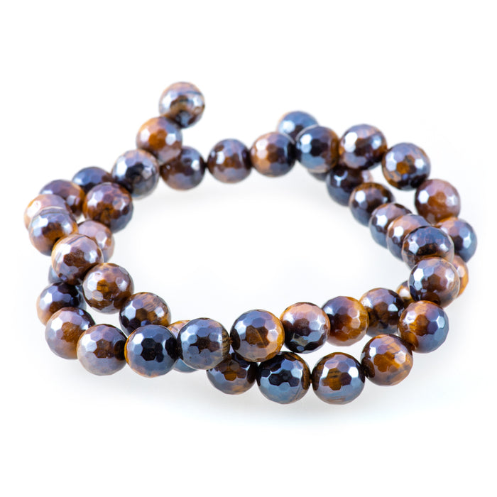 Tiger Eye 8mm Yellow Plated Round Faceted - Limited Editions - 15-16 inch - CLEARANCE