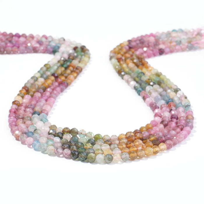 Multi Tourmaline 4mm Round Faceted A Grade Banded - 15-16 Inch