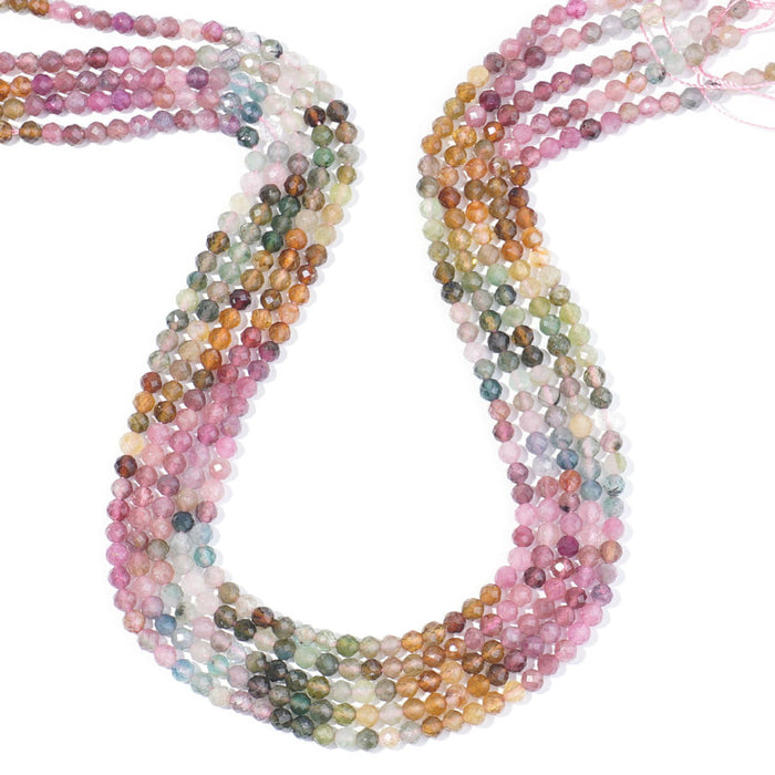 Multi Tourmaline 4mm Round Faceted A Grade Banded - 15-16 Inch