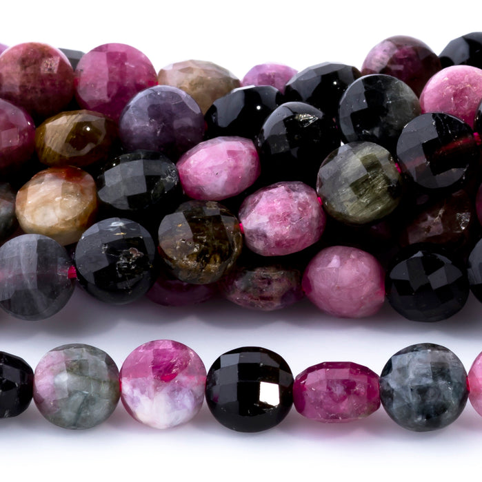 Multi Tourmaline 6mm Faceted Coin - 15-16 Inch