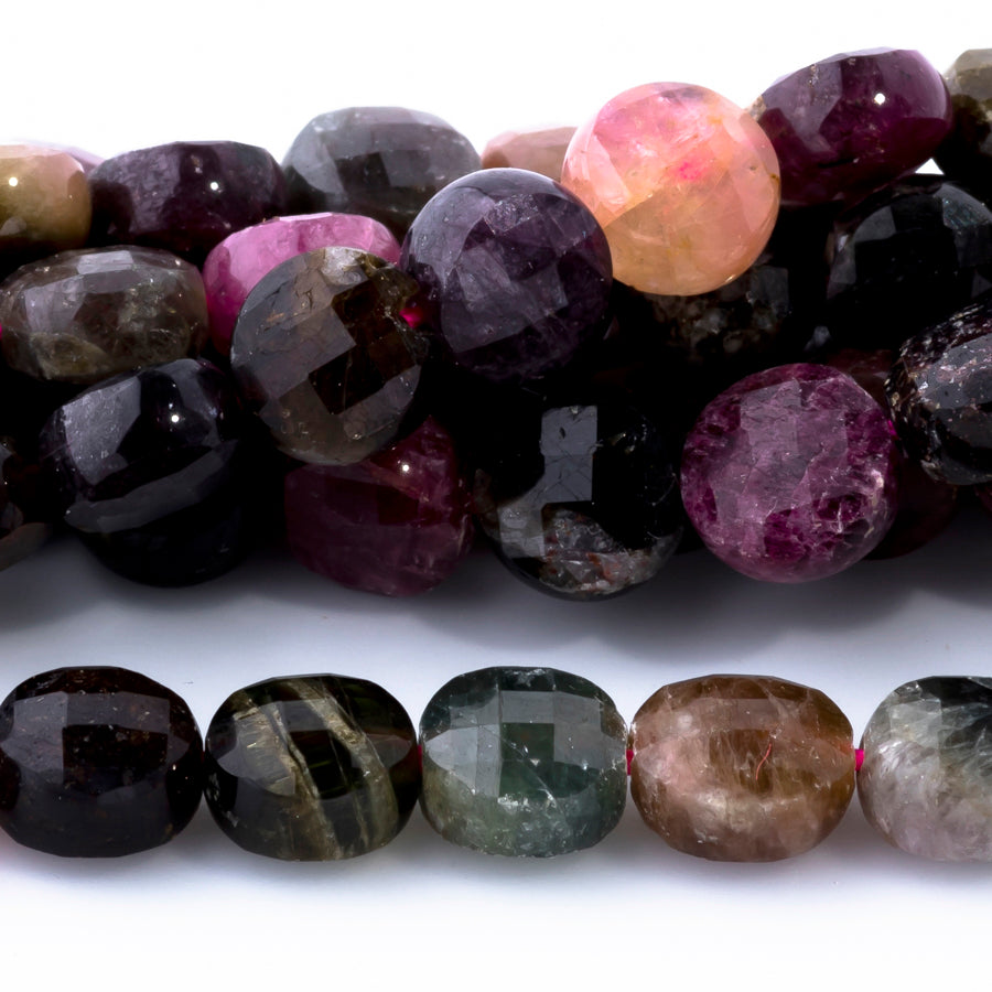 Multi Tourmaline 8mm Coin Faceted - 15-16 Inch