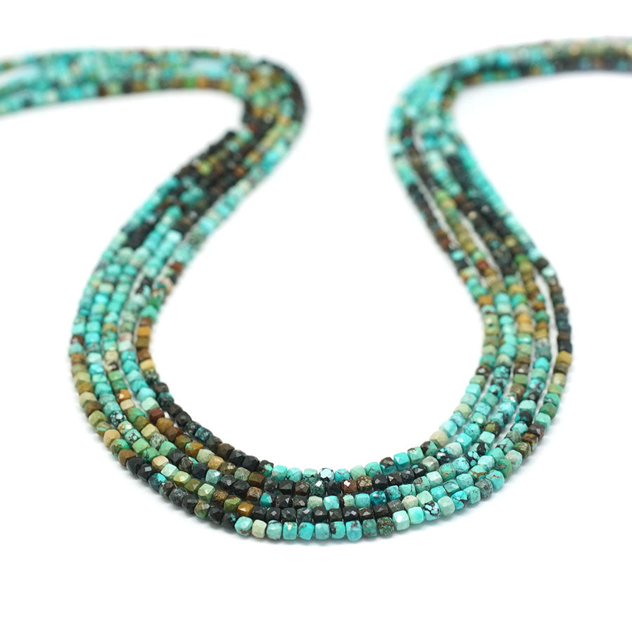 Turquoise Banded 2mm Faceted Cube 15-16 Inch