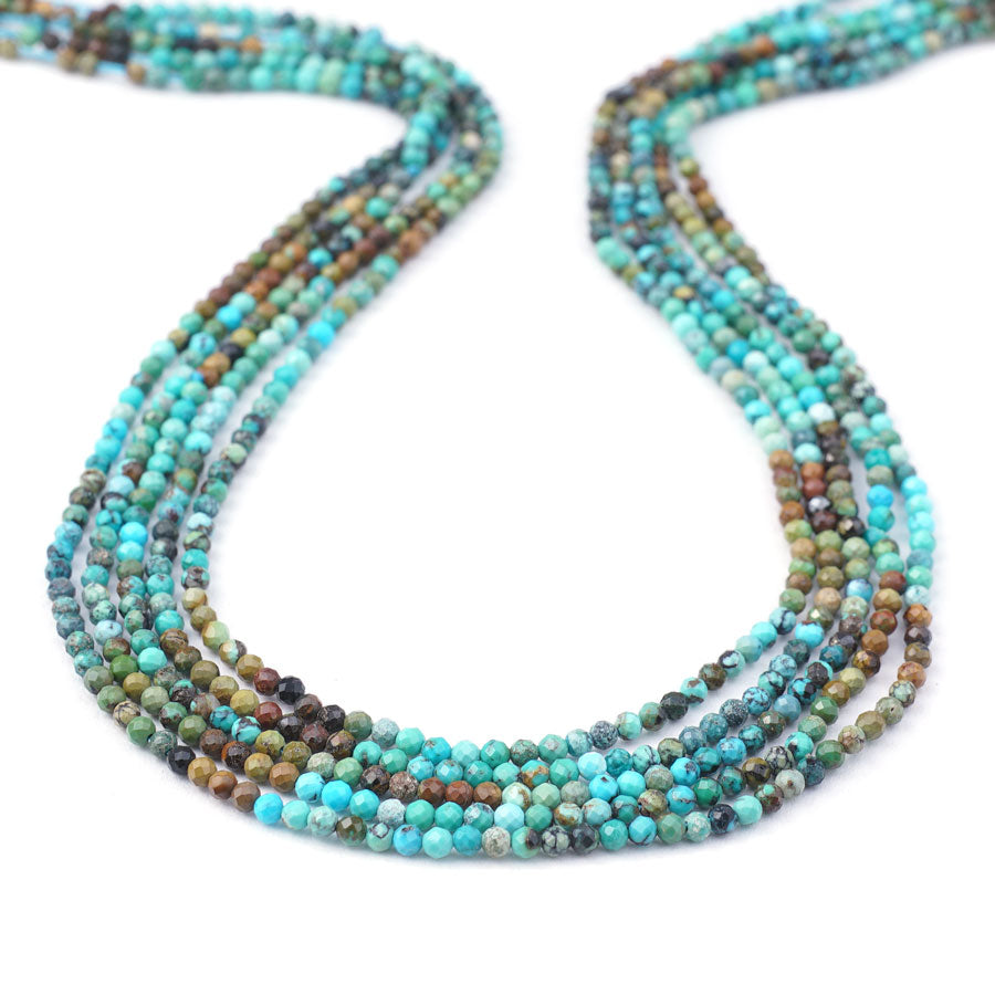 Hubei Turquoise 2mm Blue/Matrix/Green/Brown Round Faceted Banded - 15-16 Inch