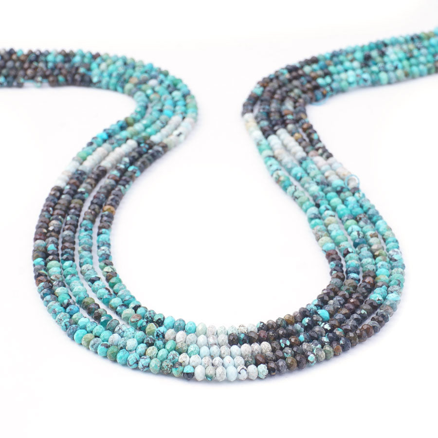 Hubei Turquoise 2X3mm Microfaceted Rondelle Blue/White/Black Banded - Limited Editions - 15-16 inch