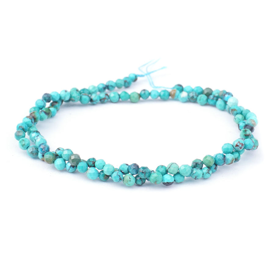 Hubei Turquoise 3mm Microfaceted Round Blue Green Matrix - Limited Editions - 15-16 inch