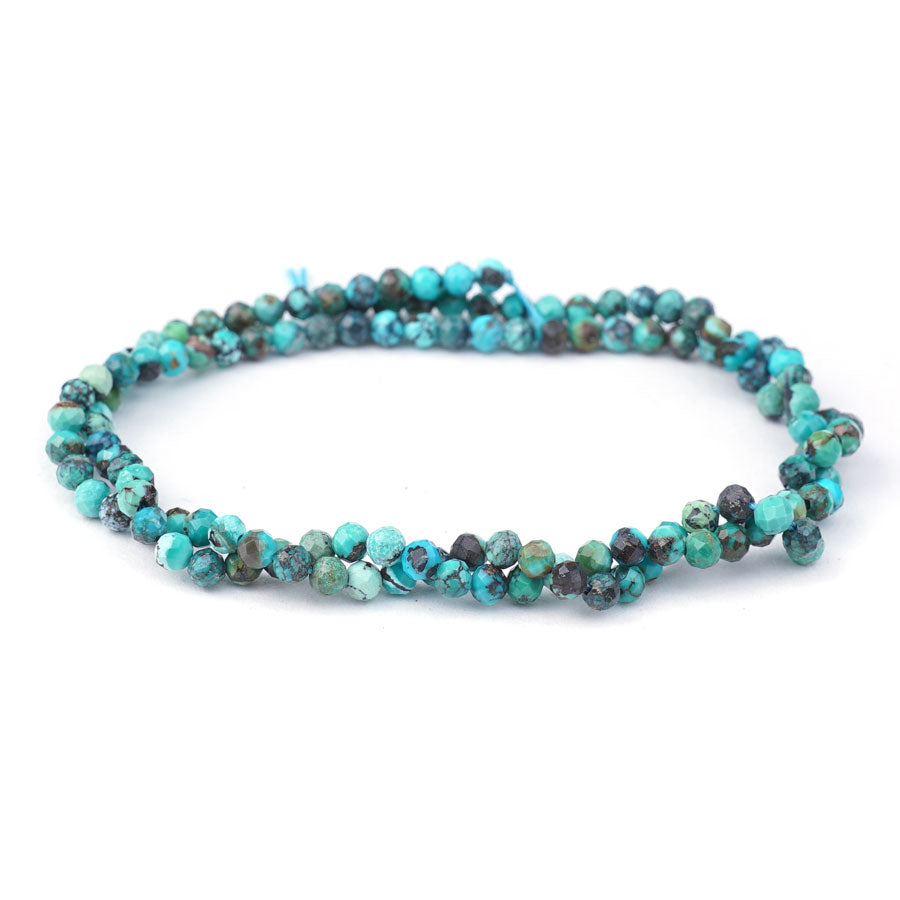 Hubei Turquoise 3mm Blue Matrix Round Faceted A Grade - 15-16 Inch