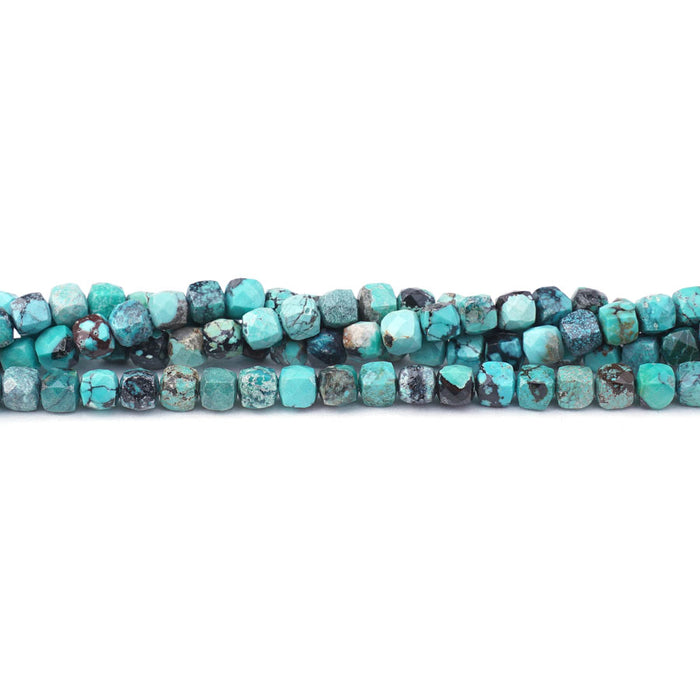 Hubei Turquoise 4mm Matrix Cube Faceted AA Grade - 15-16 Inch