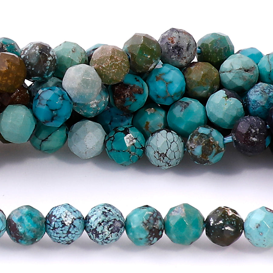 Turquoise Faceted, Banded 4mm Round - 15-16 Inch