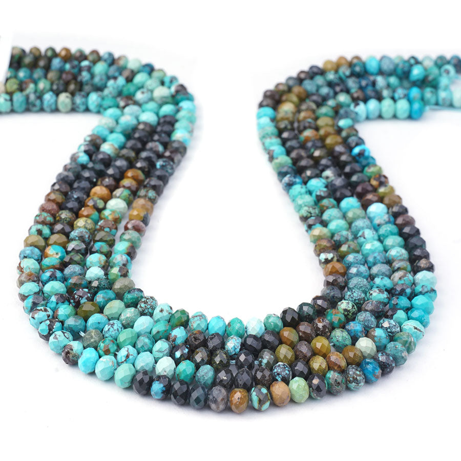 Hubei Turquoise 4X6mm Blue/Black/Brown Rondelle Faceted A Grade Banded - 15-16 Inch